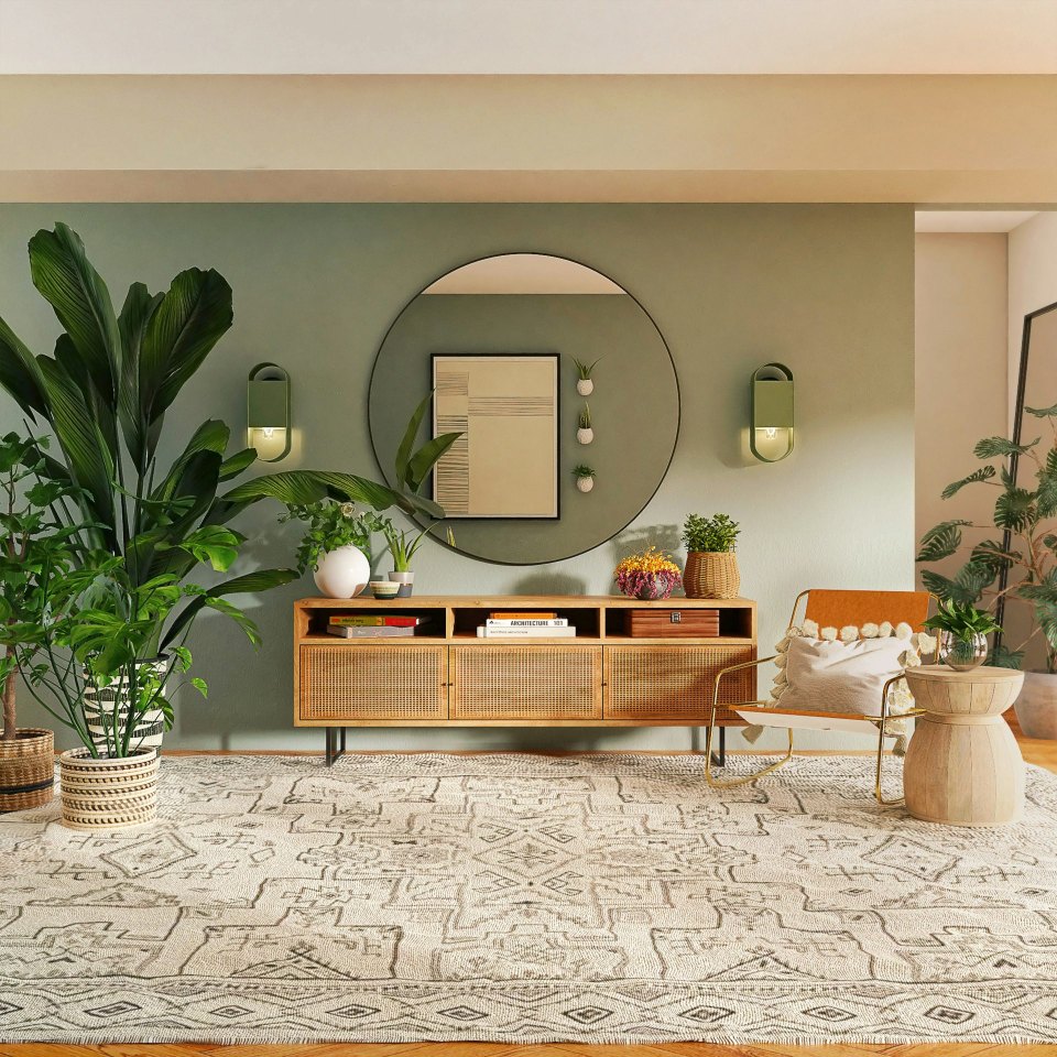 Modern living room with plants and decor